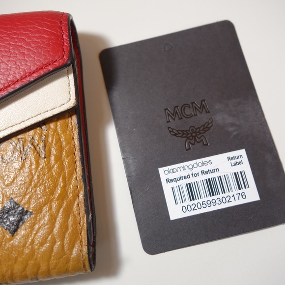 MCM Patricia Three Fold Brown & Red Visetos Leather Push Lock Wallet, Sz Medium - Picture 3 of 16